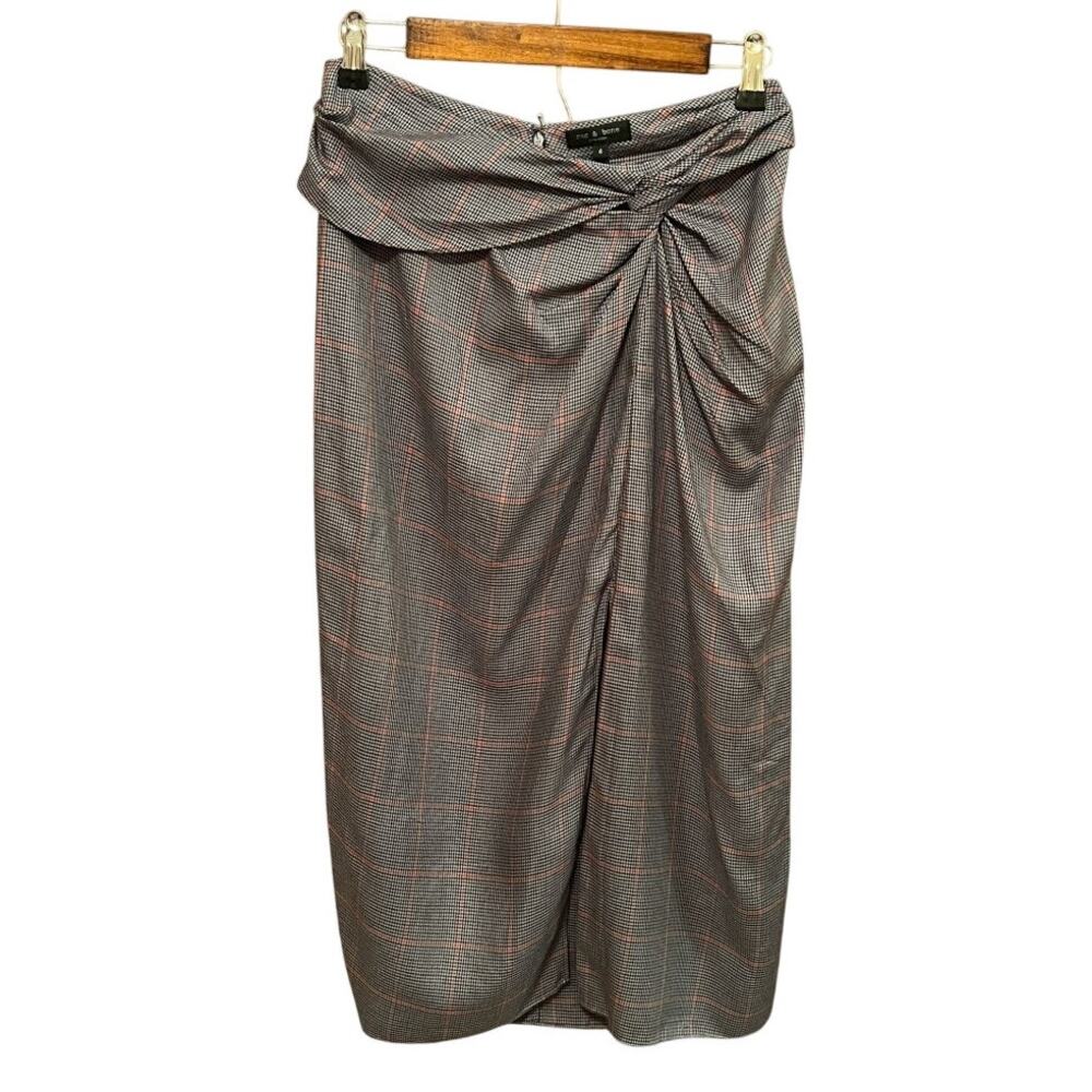 RAG & BONE Amber Plaid Silk Skirt In Grey Size 4